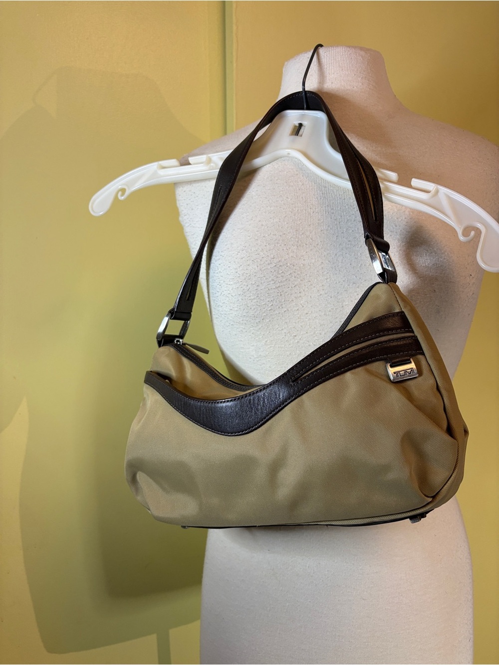 Tumi Ballistic Shoulder Bag with Dark Brown Leather Trim